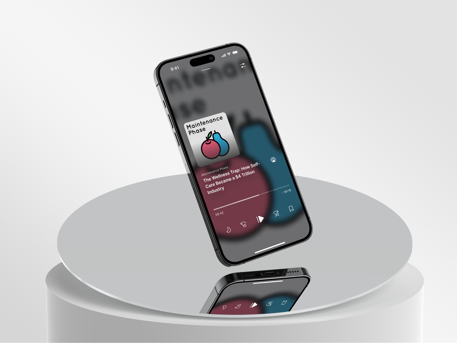 CueUp Now Playing — Maintenance Phase episode with dynamic artwork gradient