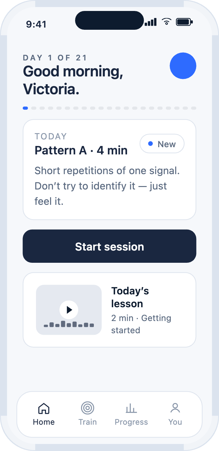 Day 1 home — Pattern A training session and today's lesson