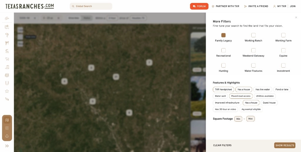 Property search – purpose filters with map and listing results
